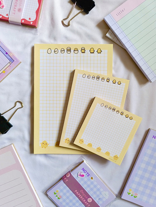 BeyzaPaperCraft 3'lü Set Sevimli Civciv Temalı Kareli Notepad Seti (9x9)(10x14)(14x20) Not Kağıdı