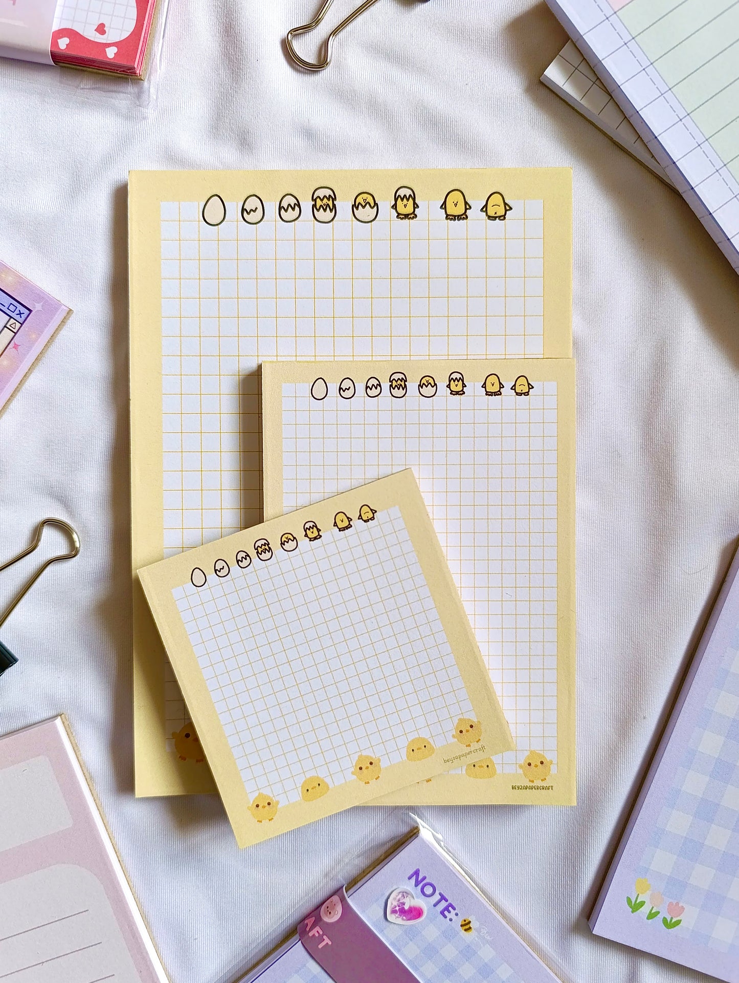 BeyzaPaperCraft 3'lü Set Sevimli Civciv Temalı Kareli Notepad Seti (9x9)(10x14)(14x20) Not Kağıdı