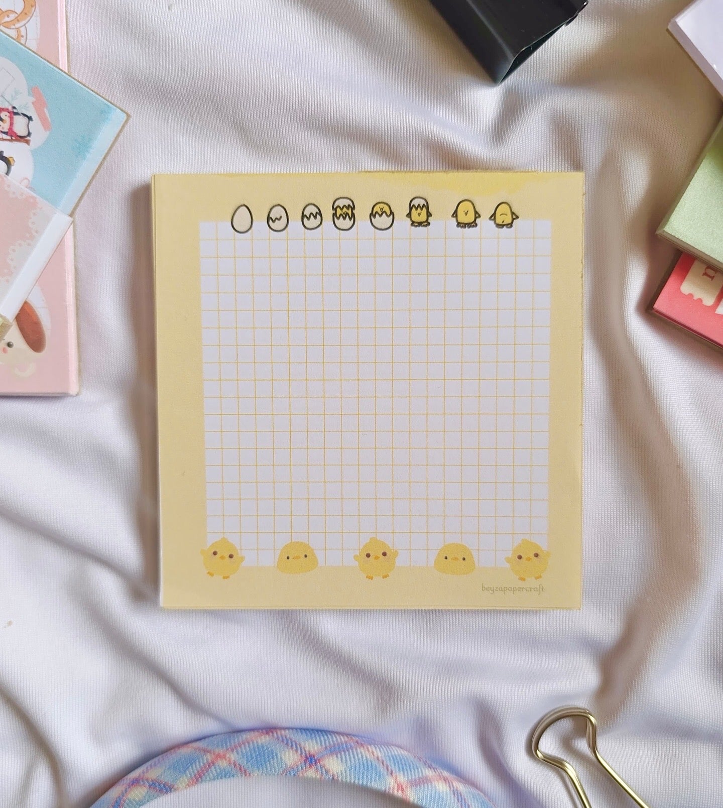 BeyzaPaperCraft 3'lü Set Sevimli Civciv Temalı Kareli Notepad Seti (9x9)(10x14)(14x20) Not Kağıdı