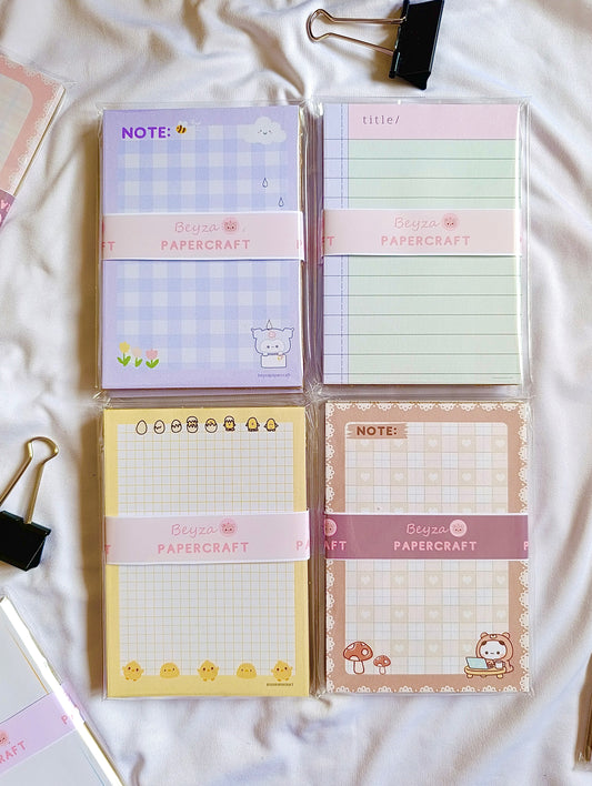 4’lü Notepad Seti Kareli Civcivli, Çizgili Yeşil, Kahverengi Aycıklı, Mor Aycıklı Desenli