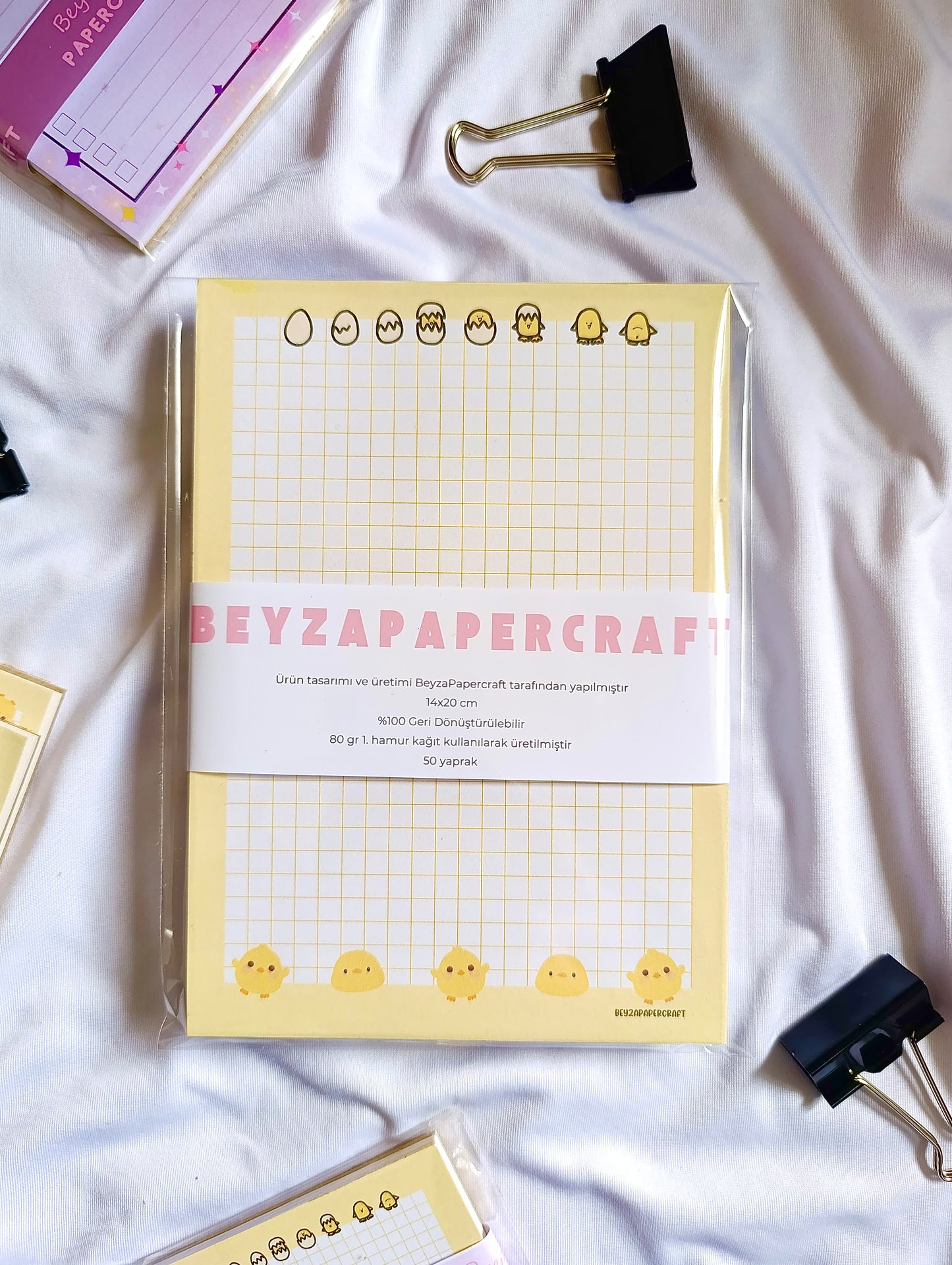 BeyzaPaperCraft 3'lü Set Sevimli Civciv Temalı Kareli Notepad Seti (9x9)(10x14)(14x20) Not Kağıdı