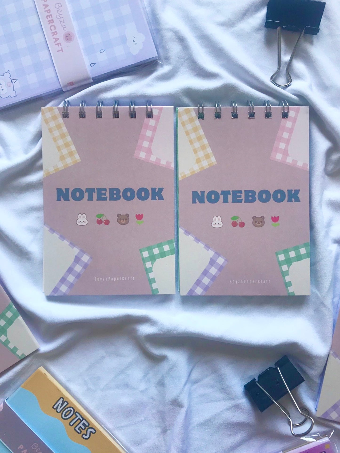 4'lü Not Defteri Seti Ayıcık,Tavşan,Çiçek,Kiraz Desenli-Kapaklı Not Defteri Seti