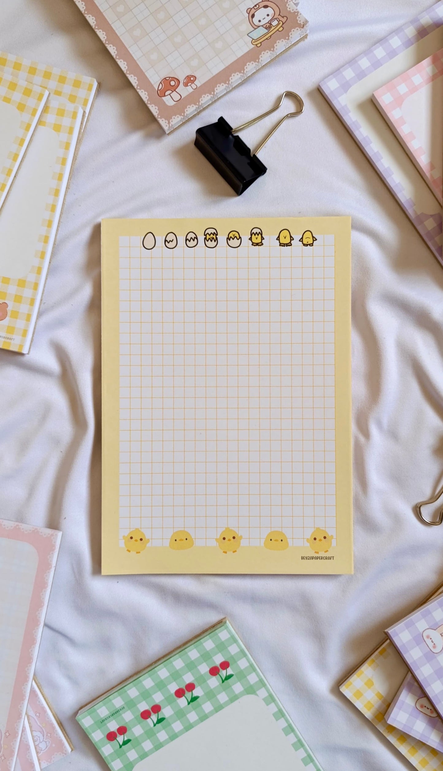 BeyzaPaperCraft 3'lü Set Sevimli Civciv Temalı Kareli Notepad Seti (9x9)(10x14)(14x20) Not Kağıdı