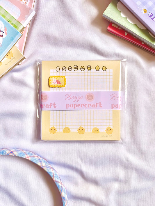 BeyzaPaperCraft 3'lü Set Sevimli Civciv Temalı Kareli Notepad Seti (9x9)(10x14)(14x20) Not Kağıdı