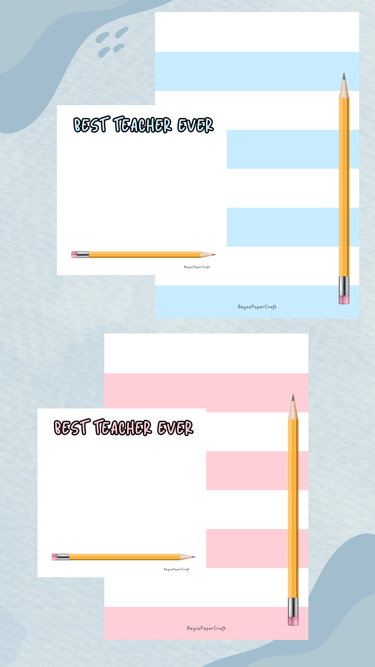 BeyzaPaperCraft Öğretmenler Günü -4'lü Notepad Seti Best Ever Teacher , Renkli Şeritli Eğitim Temalı