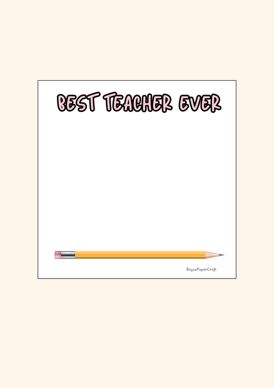 BeyzaPaperCraft Öğretmenler Günü -4'lü Notepad Seti Best Ever Teacher , Renkli Şeritli Eğitim Temalı